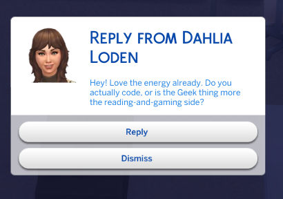 A reply from a Llamadate match responding to the player's intro
