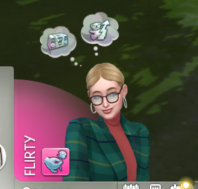 A flirty text exchange between two sims building romantic tension through the messages