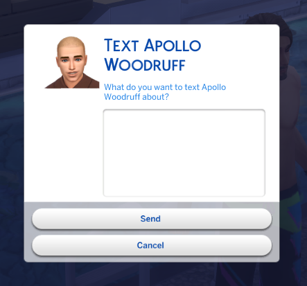 Text dialog with the contact's portrait and a multi-line text area for composing the message