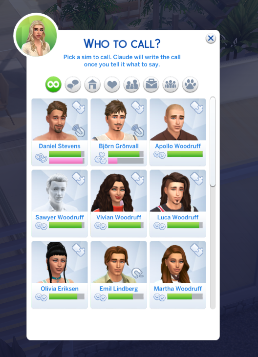 Sim picker dialog titled Who to call with portraits of contacts